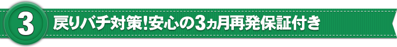 戻りバチ対策! 安心の3ケ月再発保証付き